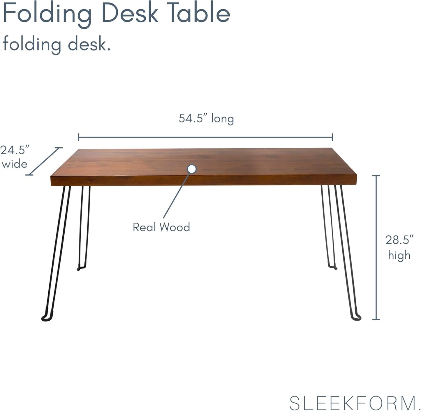 Sleekform Wooden Folding Desk - Small Folding Table Portable with Collapsible Hairpin Legs - Wood Foldable Desks for Small Spaces - Space Saving Portable Computer Desk - Walnut
