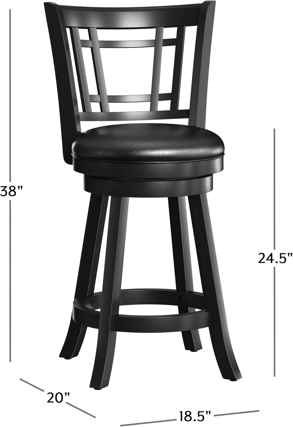 Hillsdale Fairfox Swivel Stool with Rectangular Lattice Back, Counter Height, Black