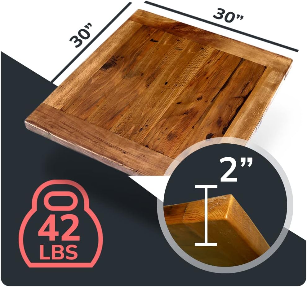 Reclaimed Wood Table Top - Rustic Recycled Solid Wooden Piece Perfect for Signs, Counters, Kitchens Table Tops (Reclaimed Wood Tabletop with Breadboard Ends, 30" x 30")
