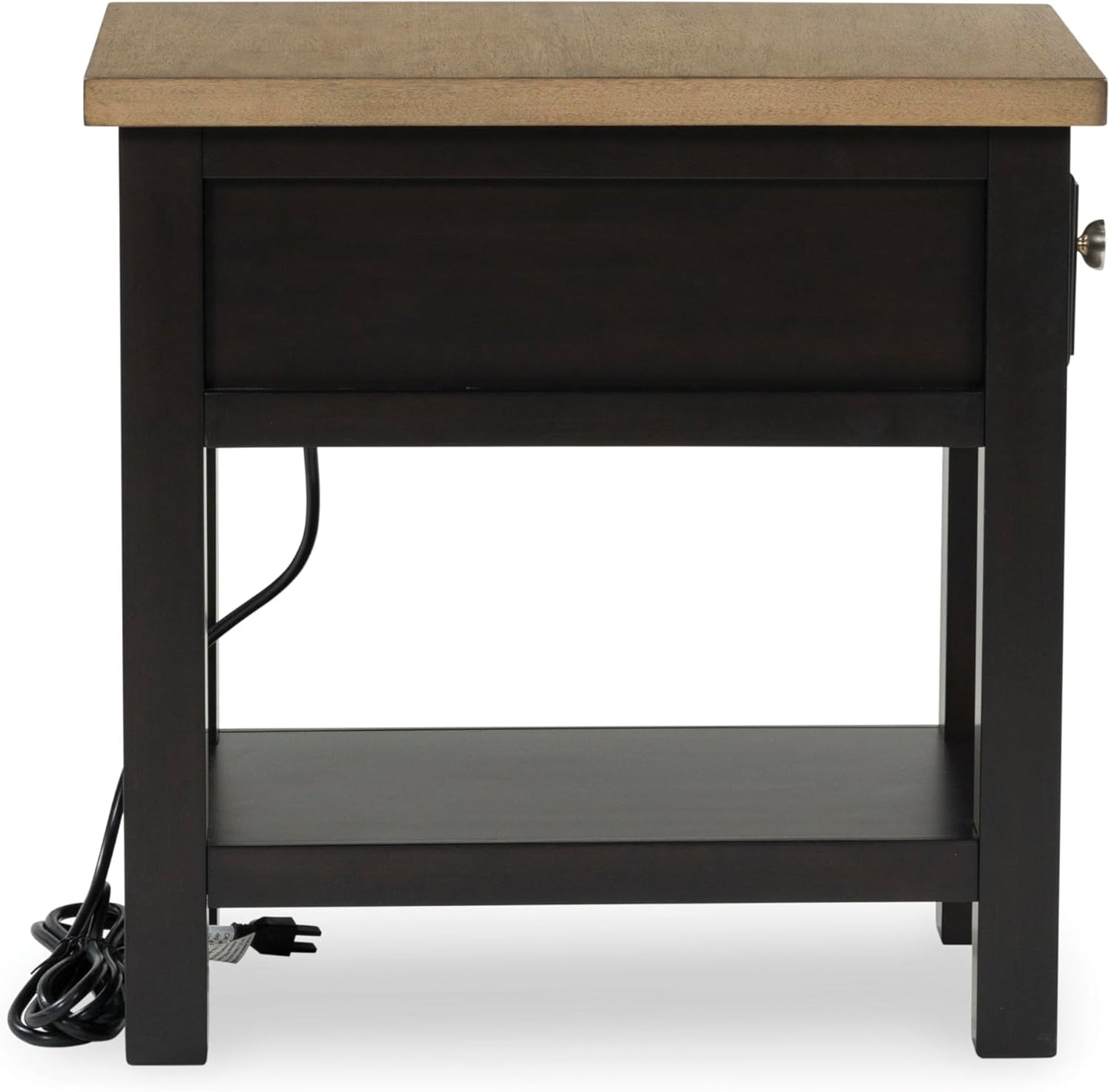 Signature Design by Ashley Drazmine Casual 1 Drawer Chair Side End Table with USB Charging Ports, 1 Lower Shelf and Power Cord, Light Brown & Black
