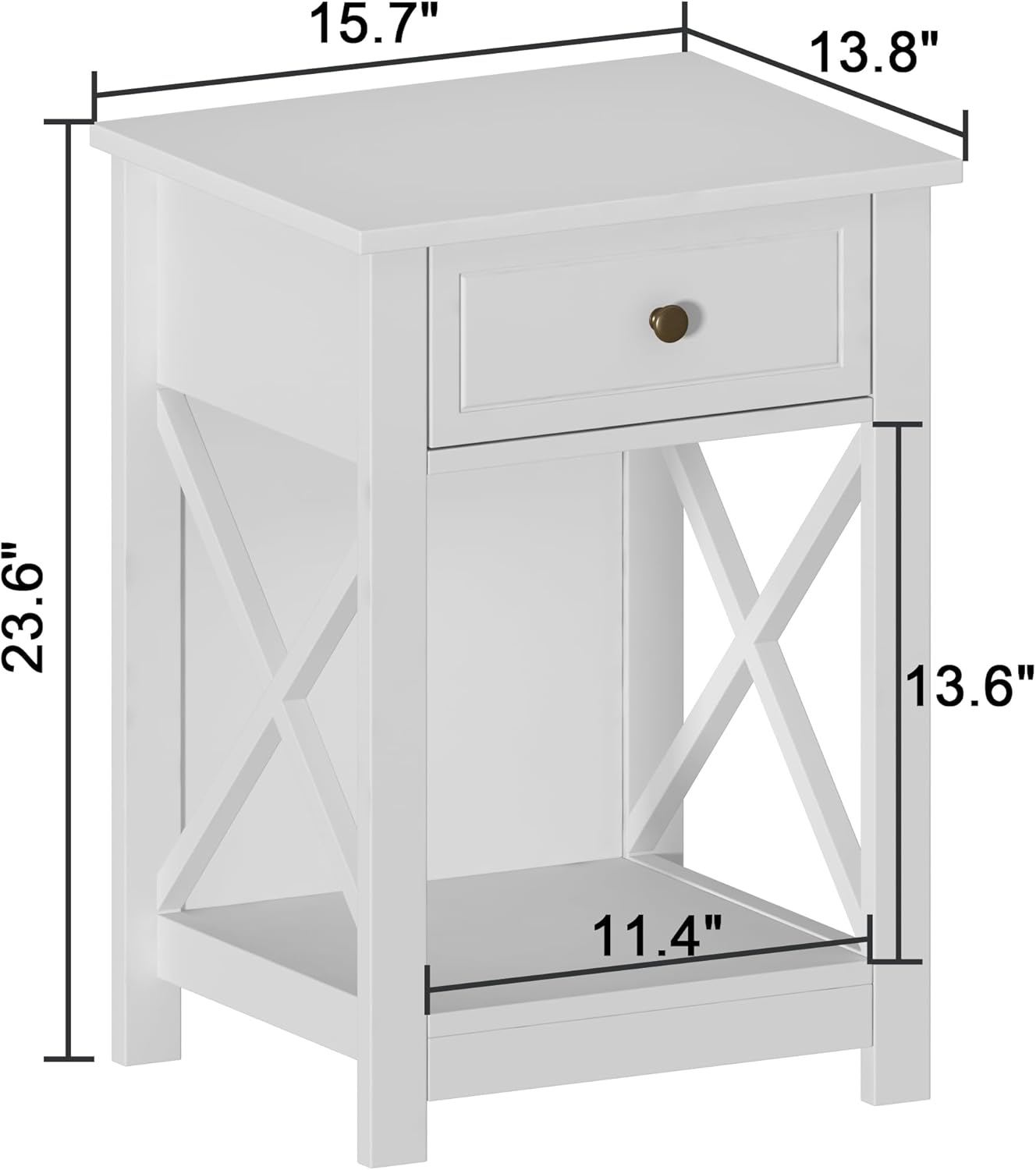 Treocho White Nightstand Set of 2, Modern X-Design Night Stand,Bedside End Table with Open Storage for Small Place,Bedroom