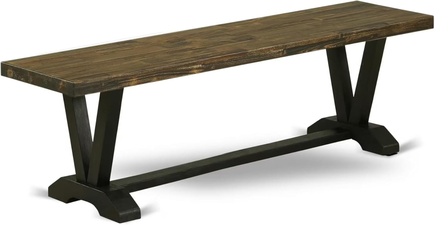 East West Furniture V676DR124-6 6 Piece Dining Set Contains a Rectangle Dining Room Table with V-Legs and 4 Black Color Linen Fabric Parson Chairs with a Bench, 36x60 Inch, Multi-Color