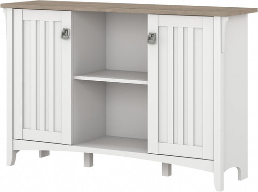 Bush Furniture Salinas Accent Storage Cabinet with Doors in Pure White and Shiplap Gray