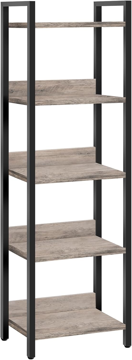 5-Tier Bookshelf, Bookcase, Shelves Organizer for Small Spaces, Storage Shelf Organizer, for Living Room, Bedroom, Study, Balcony, Greige and Black BKHG5501
