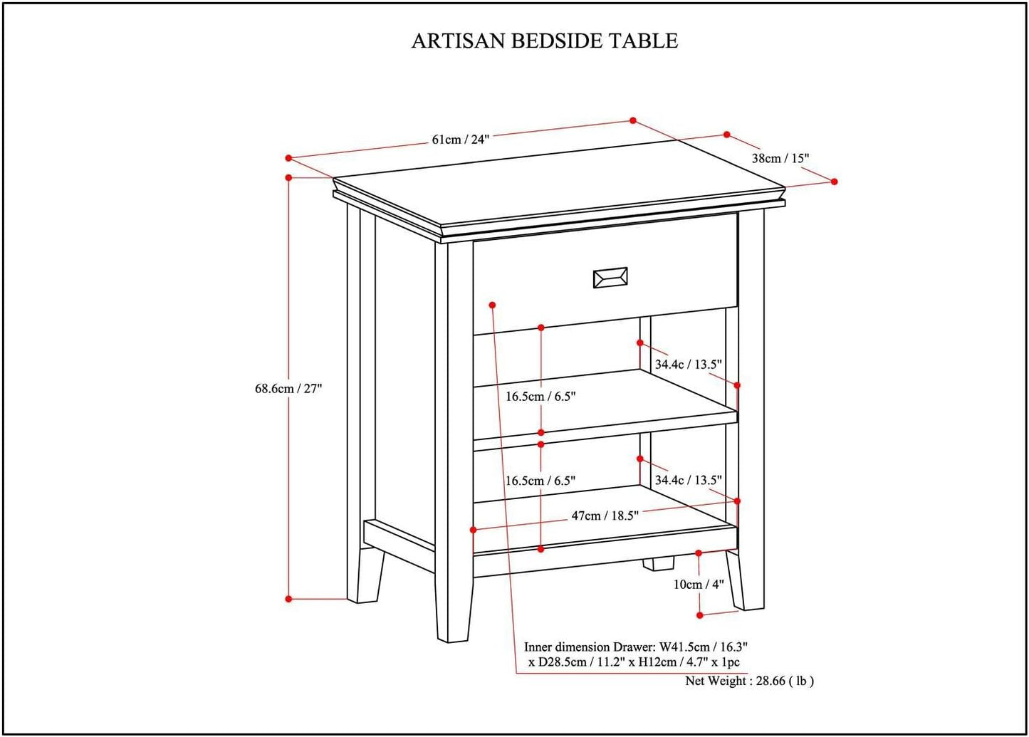 SIMPLIHOME Artisan SOLID WOOD 24 inch Wide Transitional Bedside Nightstand Table in Distressed Grey for the Living Room and Bedroom