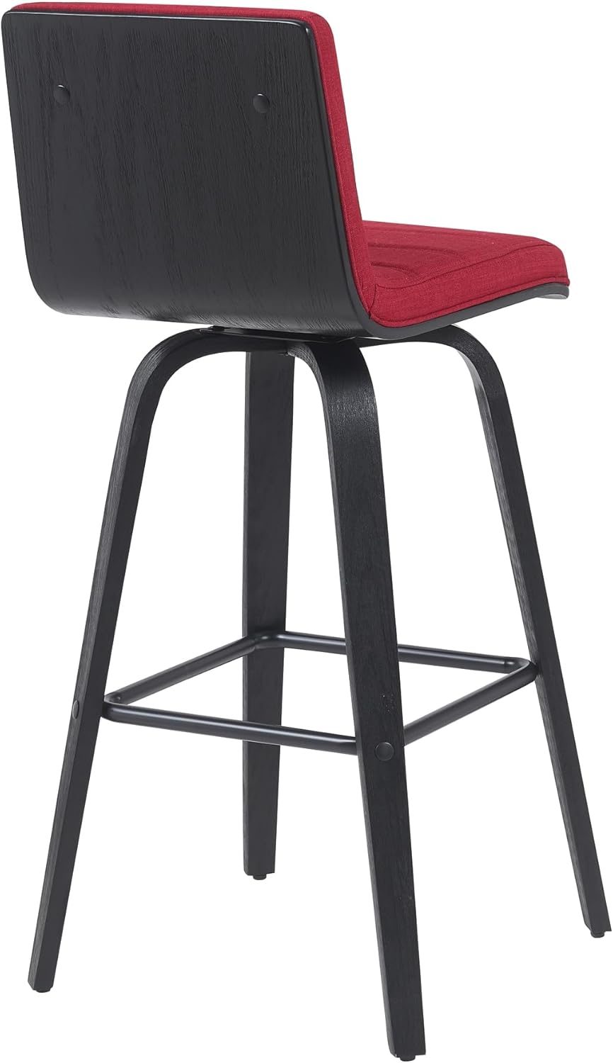 Armen Living Vienna Modern Swivel 30" Bar Height Barstool with Red Fabric Upholstered Seat and Black Wood Finish
