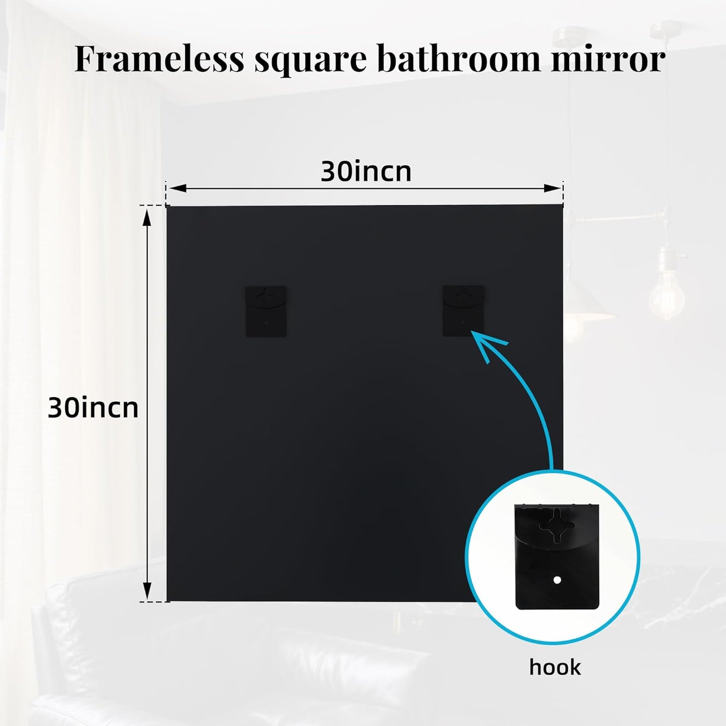 30x30 Frameless Mirror,Bathroom Vanity Mirror,Nano Glass Square Mirrors for Wall,Beveled Mirrors for Restroom,Espejo para baño