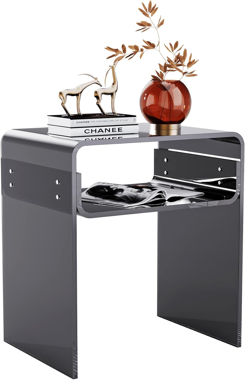 Clear Acrylic End Table 2-Tier Bedside Nightstand for Living Room Bedroom Home Decor (Black)