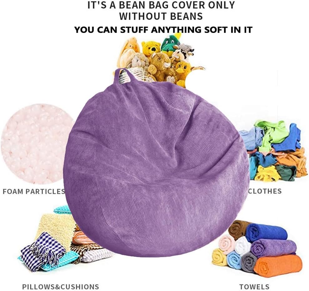 Stuffed Animal Storage Bean Bag Chair Cover - Washable Ultra Soft Corduroy Cover for Organizing Plush Toys or Textile, Sack Bean Bag for Adults, Teens