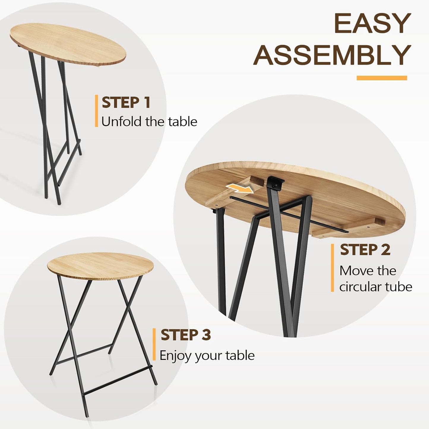 Outdoor Bar Height Table Wood 44.6'' Height, 31.5'' Round Folding Cocktail Tables Wooden Pub Desk, One-Piece Installation Kitchen Dining Table for Patio, Party, Balcony, Backyard, Poolside, Events