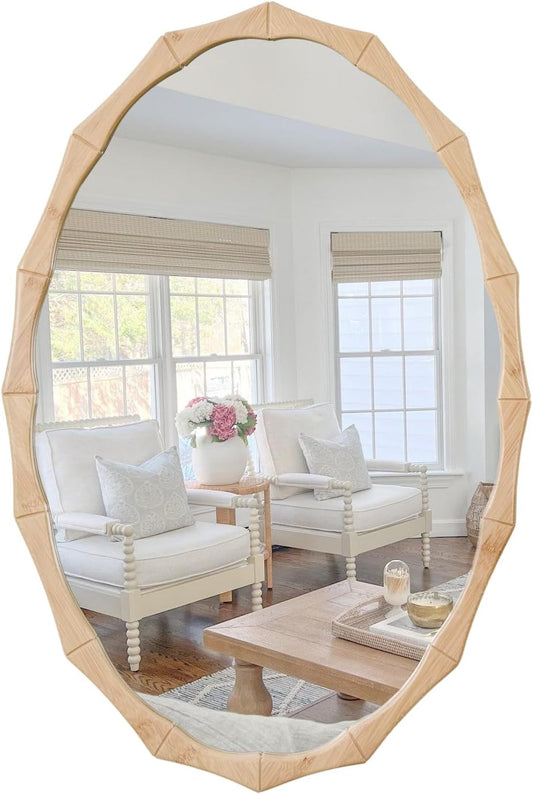 sawsile 20x30'' Rustic Oval Wood Mirror,Decorative Farmhouse Oval Mirrors,Bamboo Vanity Nature Mirrors for Bedroom, Bathroom, Living Room,or Entryway