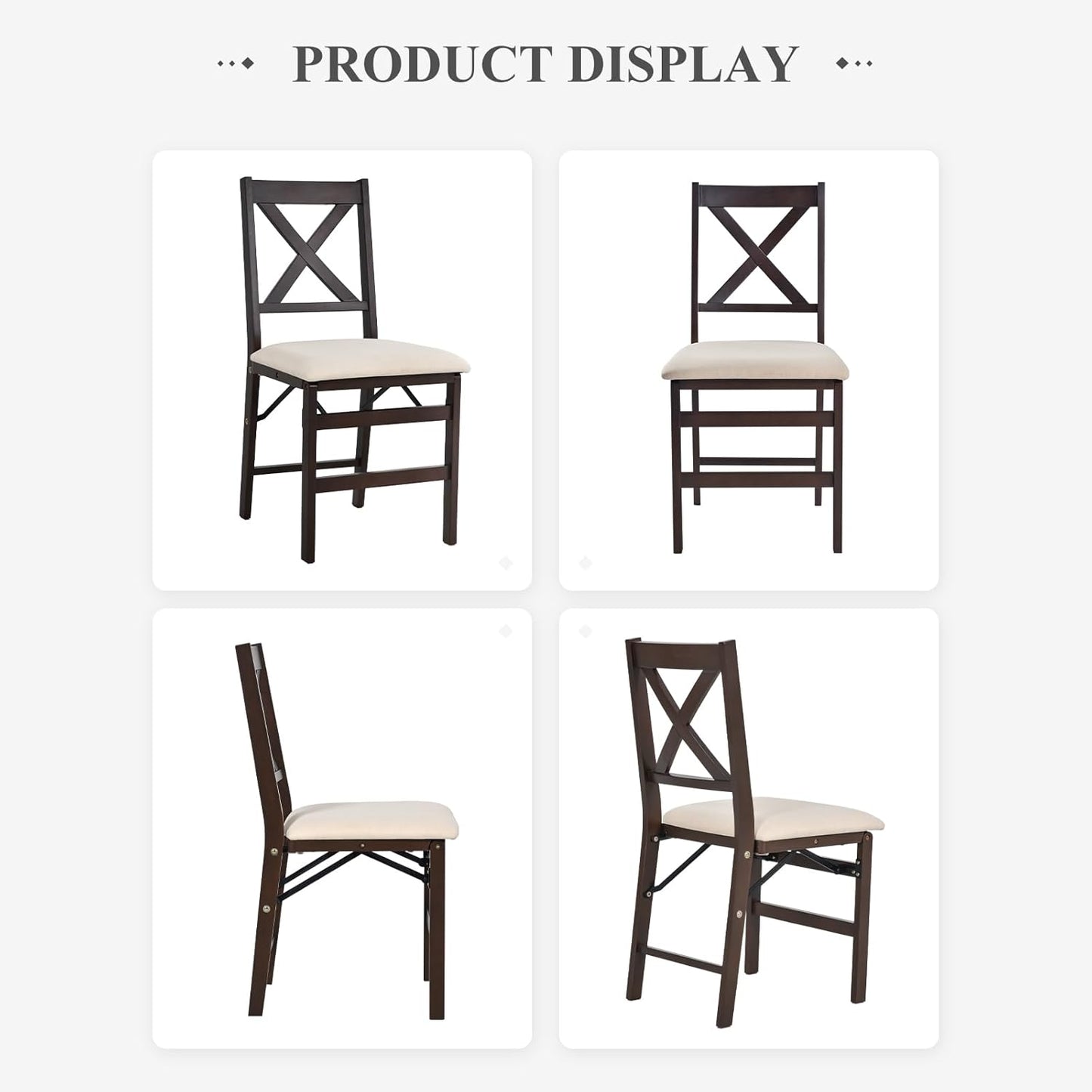 COLAMY Folding Dining Chairs Set of 6 – Beige Upholstered Wooden Dining Room Chairs for Kitchen & Small Spaces, Mid Century Modern Design, Space-Saving, No Assembly Required