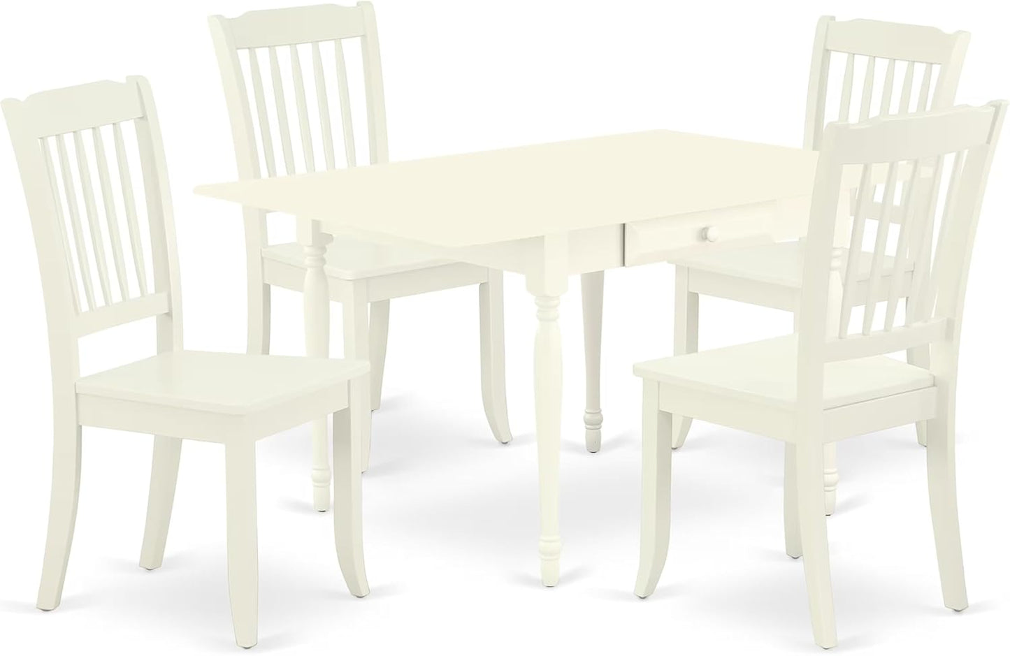 East West Furniture MZDA5-LWH-W 5 Piece Dining Table Set for 4 Includes a Rectangle Kitchen Table with Dropleaf and 4 Dining Room Chairs, 36x54 Inch, Linen White