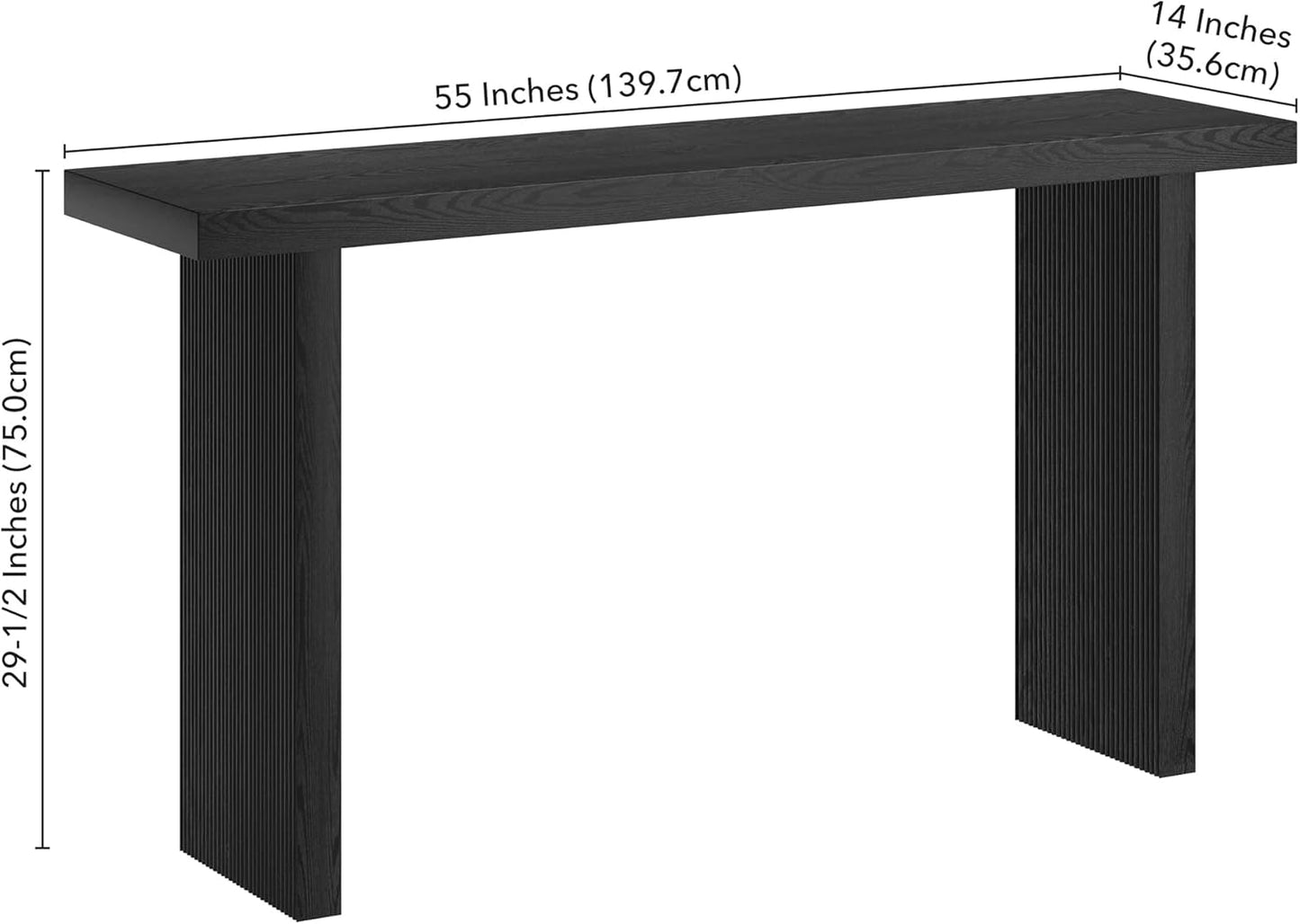 Henn&Hart 55'' Wooden Rectangular Fluted Console Table Entryway Table, Sofa Table for Entryway, Living Room, Couch, Hallway, or Office, Black Grain