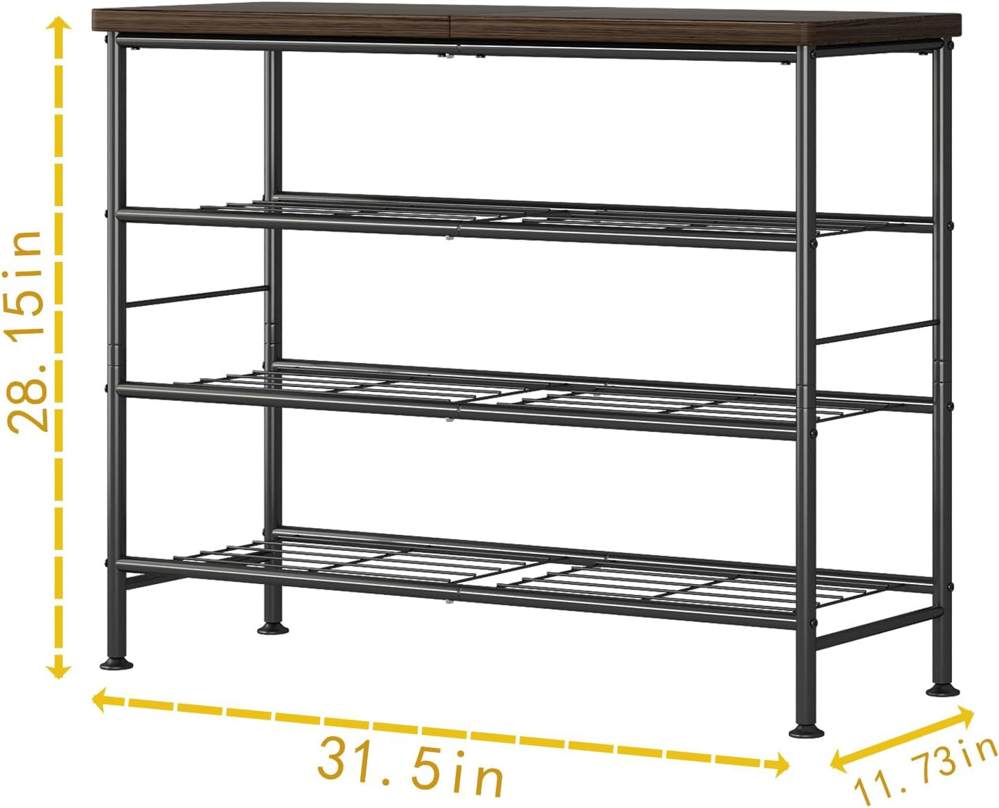 Shoe Rack Organizer 4 Tier for Closet Entryway Free Standing Metal Storage Shoe Shelf with MDF Top Board，Black
