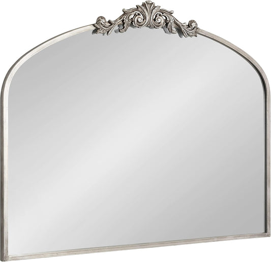 Kate and Laurel Arendahl Ornate Traditional Arched Mirror; 36 x 29; Silver; Decorative Baroque Style Arched Wall Mirror with Wide Frame and Ornamental Crown