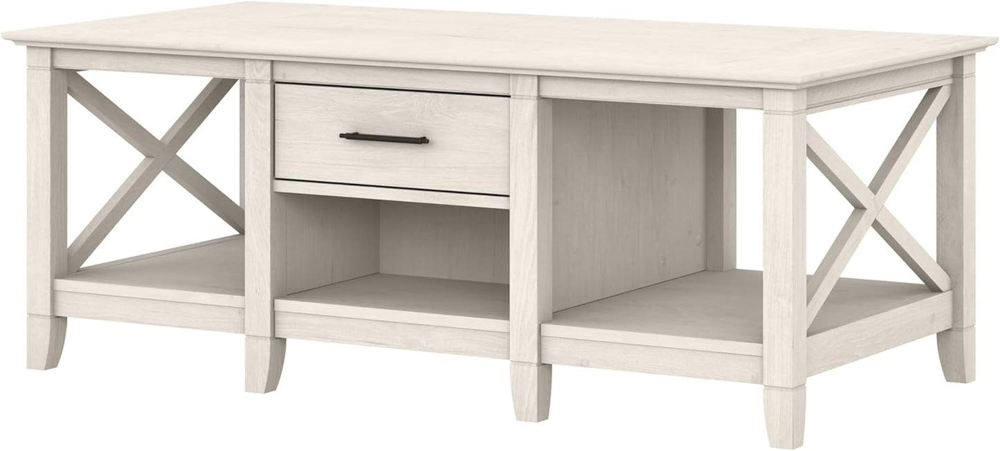 Bush Furniture Key West Coffee Table with Storage in Linen White Oak