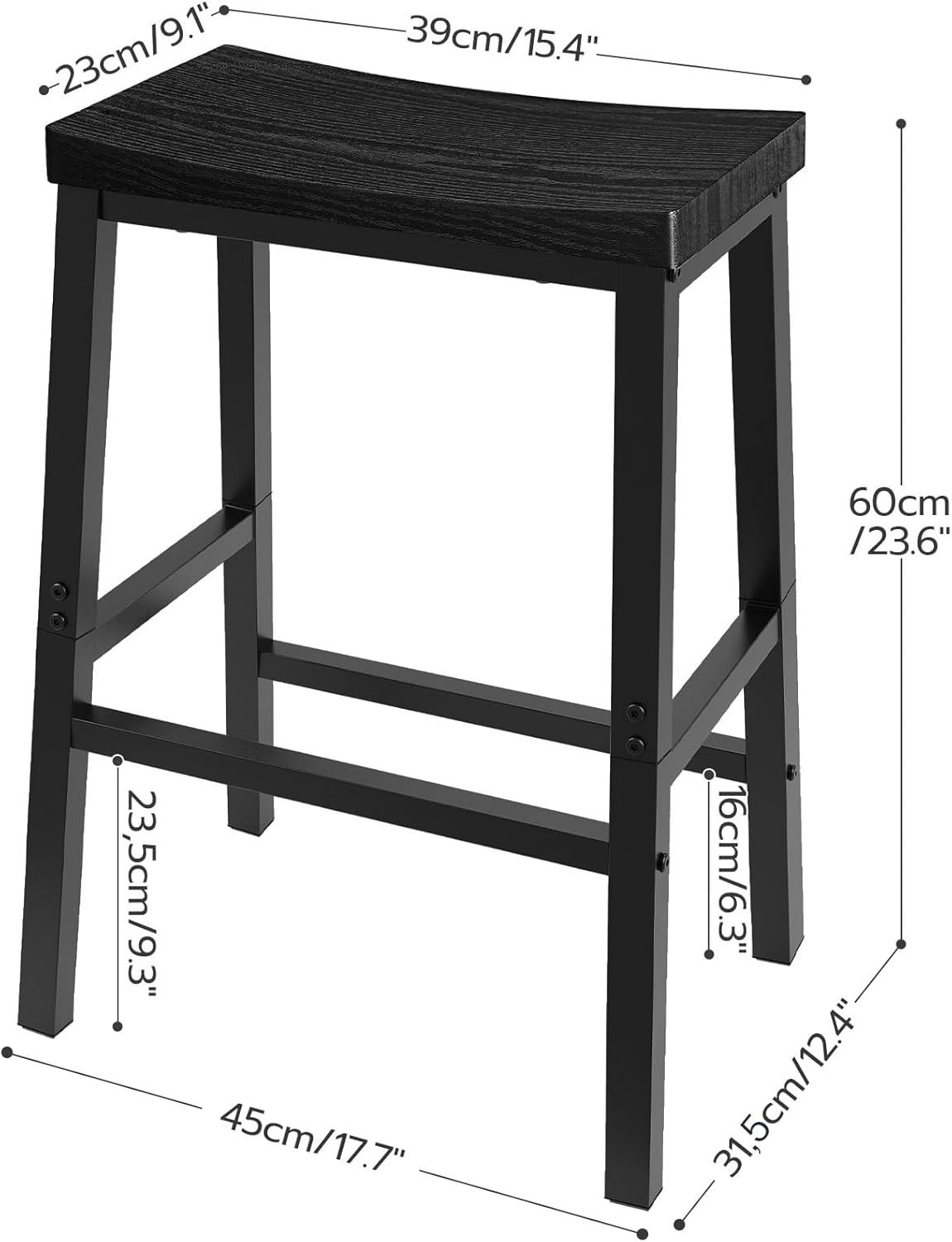 HOOBRO Bar Stools, Set of 2 Bar Chairs, 23.6 Inch Saddle Stools, Kitchen Counter Stools with Footrests, Industrial for Dining Room, Kitchen, Counter, Black BB02MD01