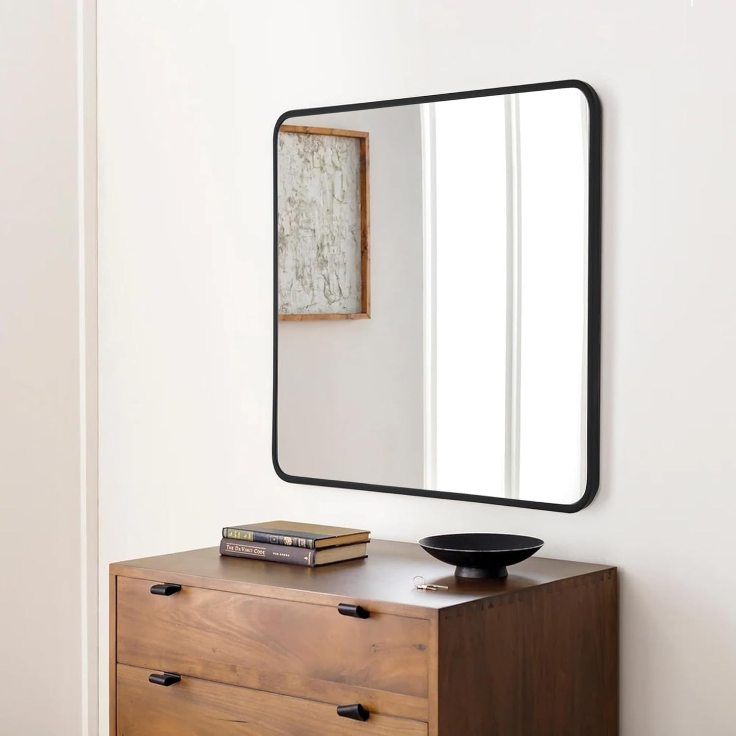 36x36 Inch Rectangle Bathroom Mirror with Black Metal Frame, Rounded Corner Rectangular Vanity Mirror for Wall, Modern Large for Bedroom, Living Room, Horizontal or Vertical