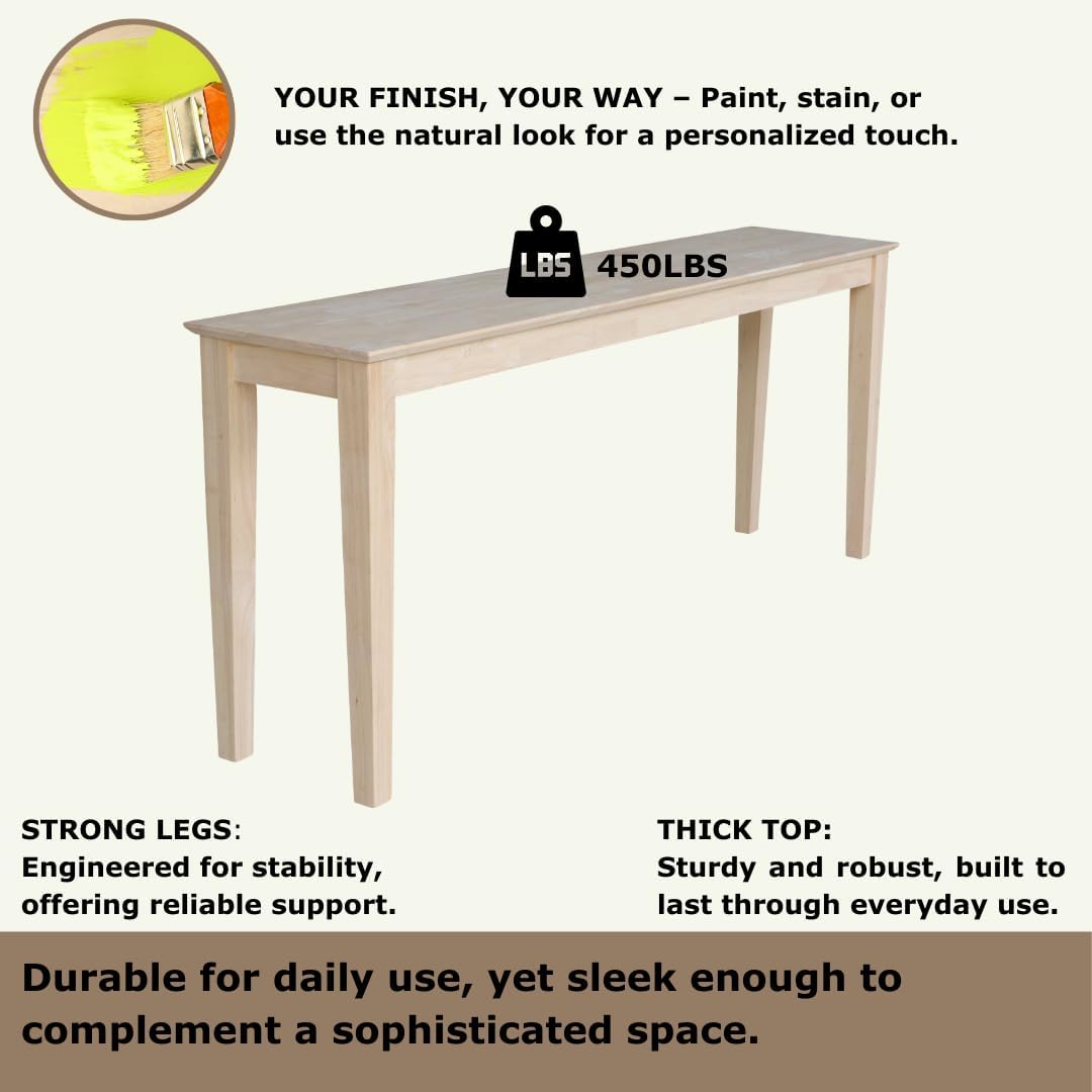 Solid Wood Extended Length Shaker Console Table - 72" Wide