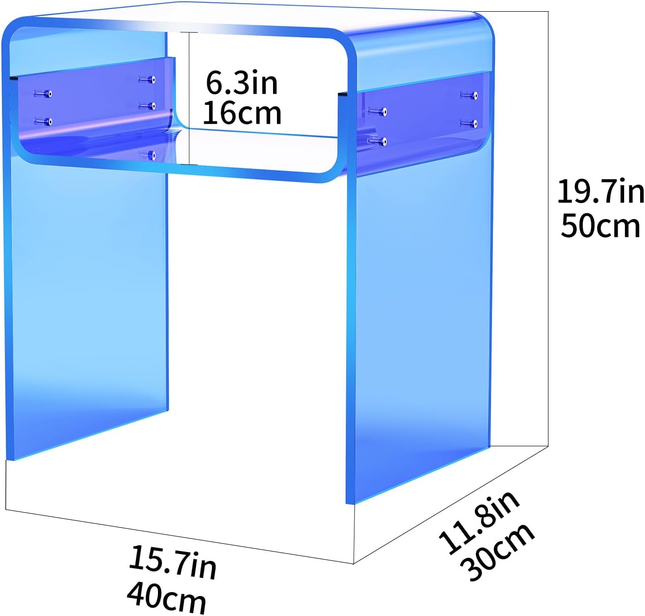 Clear Acrylic End Table 2-Tier Bedside nightstand for Living Room Bedroom Home Decor (Blue)