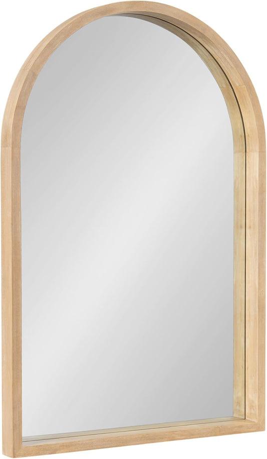 Kate and Laurel Hutton Modern Wood Arched Mirror; 24 x 36; Natural Wood; Decorative Transitional Large Arch Mirror with Deep Profile for Use as Bathroom Mirror for Over Sink