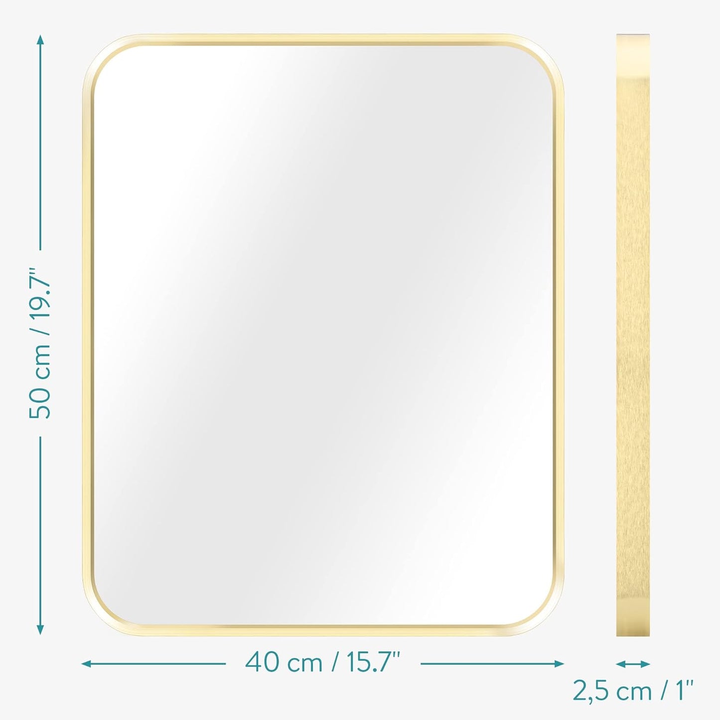 Navaris Rectangular Wall Mirror - 40 x 50 cm (16 x 20 in) Wall-Mounted Mirror with Gold Metal Frame - for Living Room Bedroom Bathroom - Horizontal or Vertical