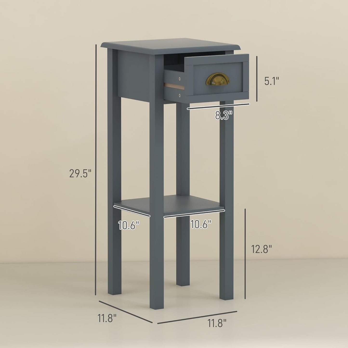 HOMCOM 2-Tier Side Table with Drawer, Narrow End Table with Bottom Shelf, for Living Room, Set of 2, Gray