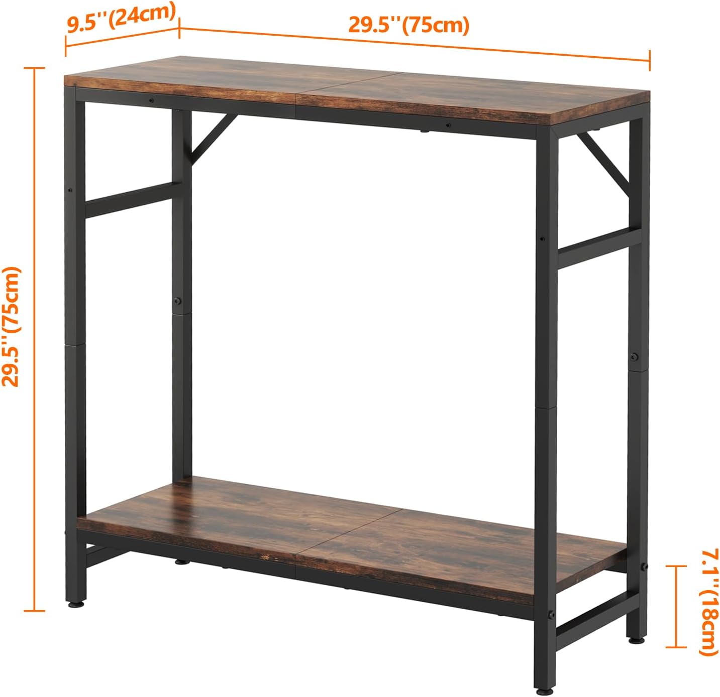 Narrow Console Table, Small Entryway Table with 2 Support Bar, 2 Tier Sofa Table, 29.5" Thin Couch Table, Display Table, Side Table for Living Room, Hallway, Bedroom, Rustic Brown