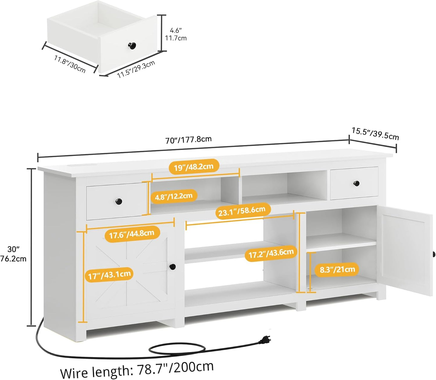 DWVO Farmhouse TV Stand for 75/80 Inches TVs, Entertainment Centers Furniture 30" Tall, TV Consoles with Storage Drawers & Power Outlet, Rustic TV Stands for Living Room, White