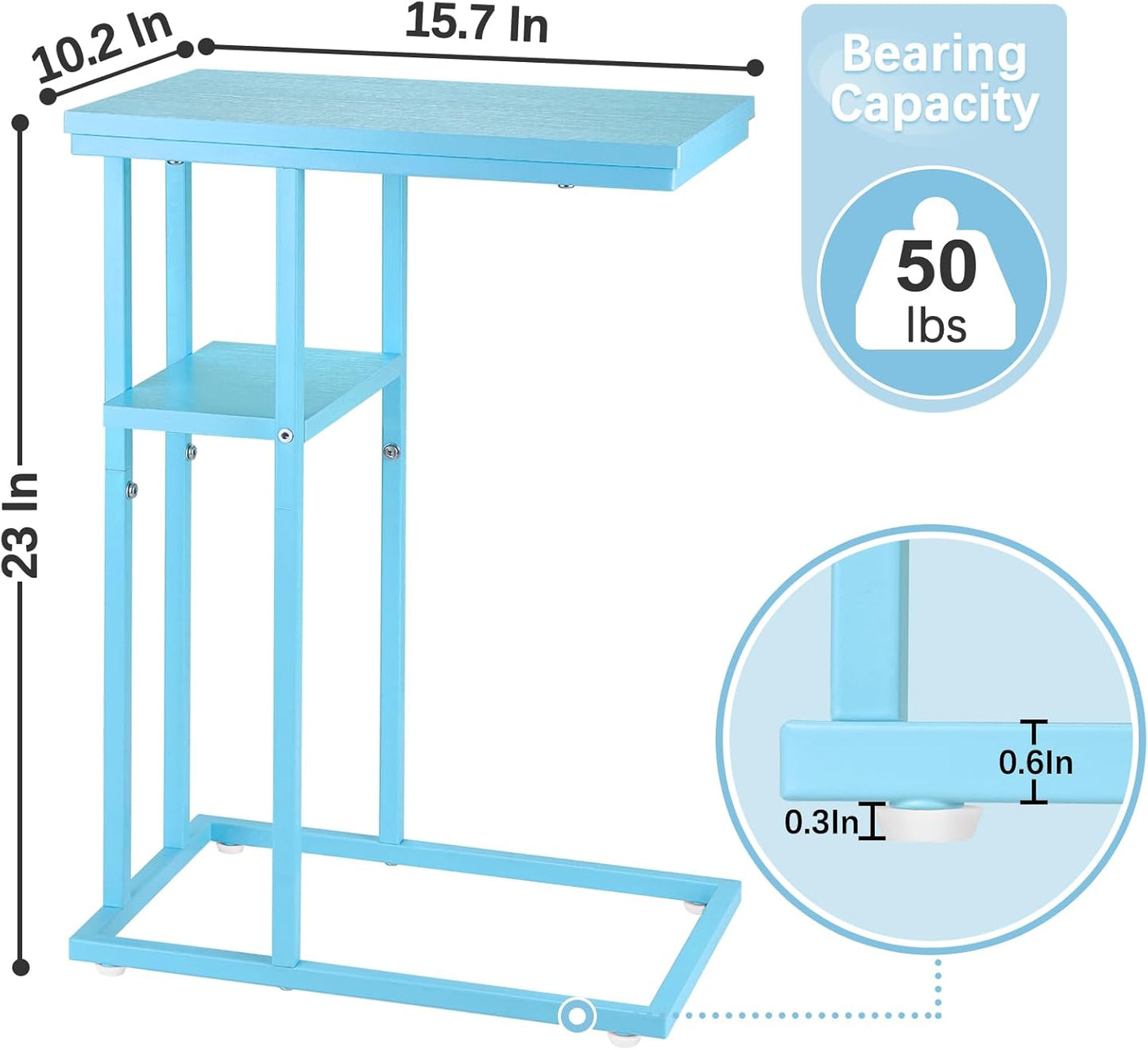 Yoobure C Shaped End Table, Side Table for Couch and Bed, Small Side Table for Small Spaces, Living Room, Bedroom, Rustic Snack Table
