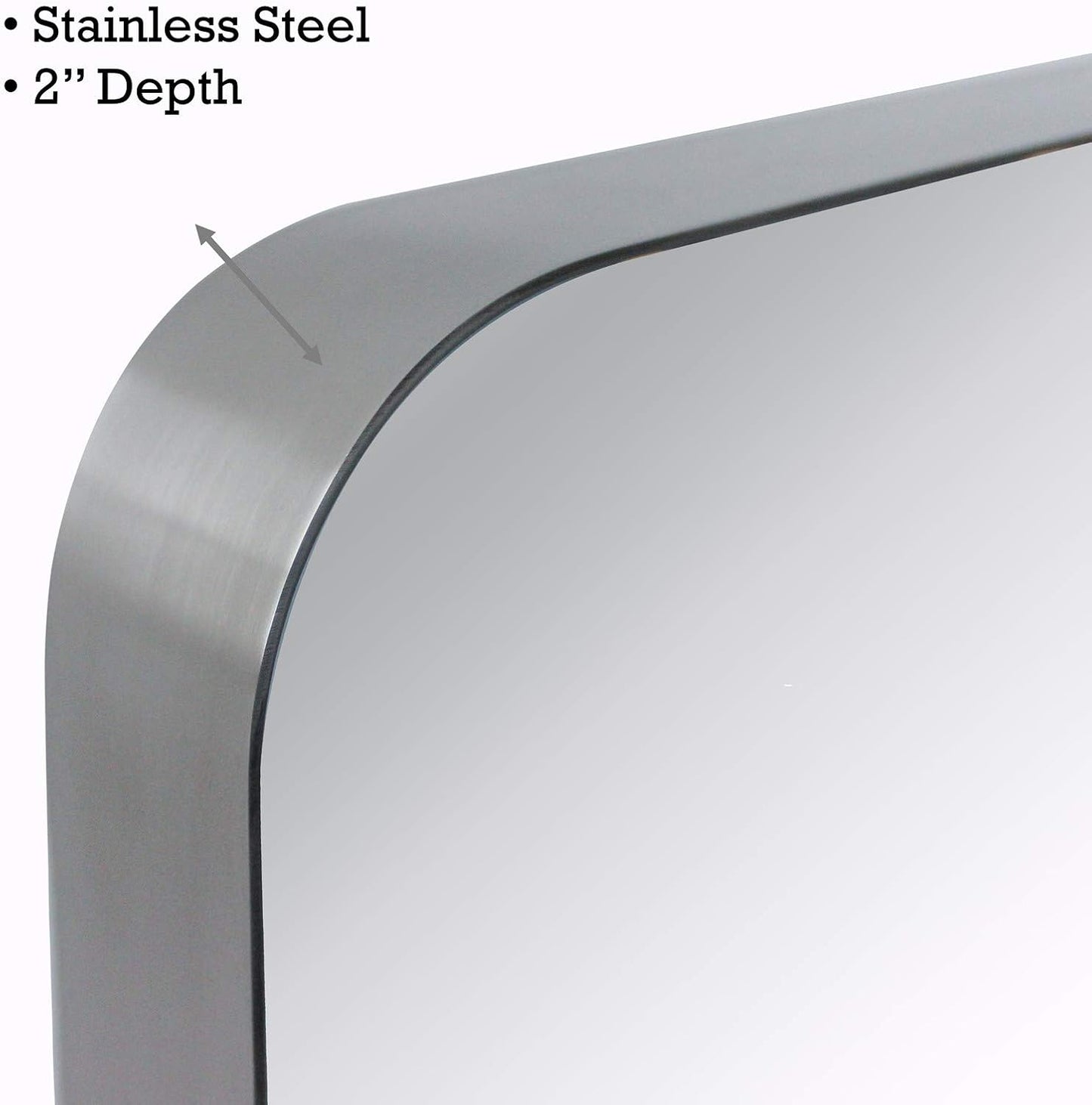 TEHOME 24x36 inch Brushed Nickel Silver Metal Framed Bathroom Mirror for Wall in Stainless Steel Silver Rounded Rectangular Bathroom Vanity Mirrors Wall Mounted…