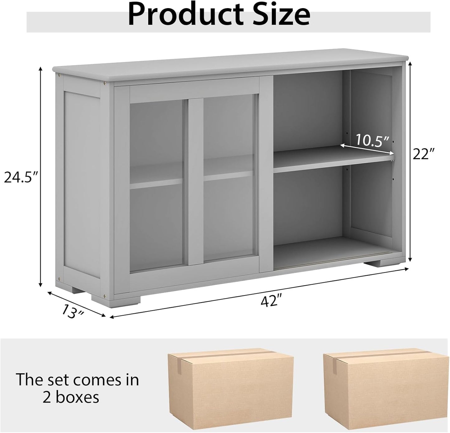 Costzon Sideboard Buffet Cabinet of 2, Wooden Kitchen Storage Cabinet with Adjustable Shelf, Sliding Glass Doors, Accent Coffee Bar Cabinet Console Table for Living Room, Dining Room, Hallway