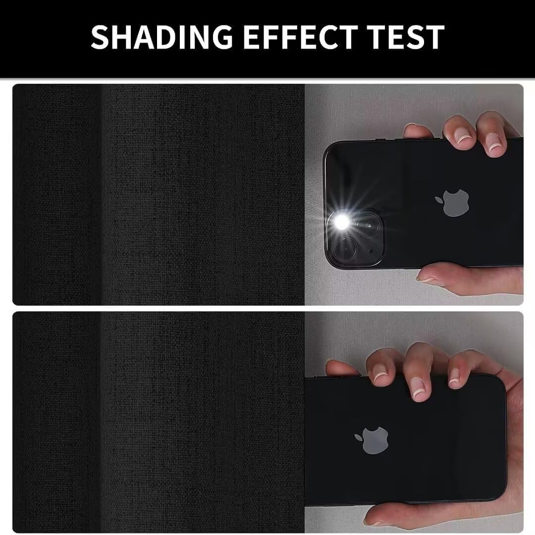 Joydeco Natural Linen Curtains 108 inch Length 2 Panels Set Burg 100% Blackout Patio Door Curtain Room Darkening Sliding Door Curtains Thermal Insulated Back tab Rod Pocket(105x108 inch, Black)