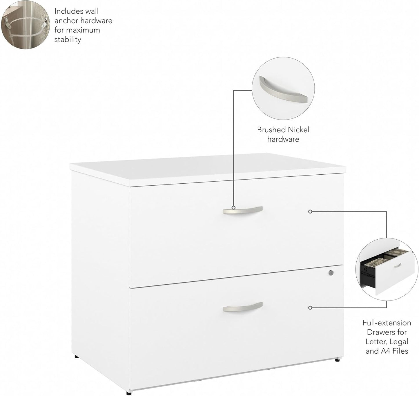 Bush Business Furniture Studio C Locking Lateral File Cabinet in White