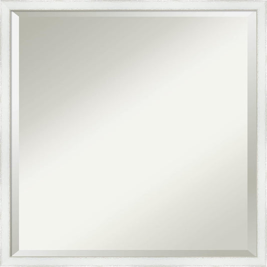 Amanti Art White Bathroom Mirror for Over Sink, 21x21 Breeze Distressed White Square Vanity Mirror, Medium Country Rustic Wood Frame, Hangs Horizonally and Vertically, Bathroom Wall Decor, Beveled