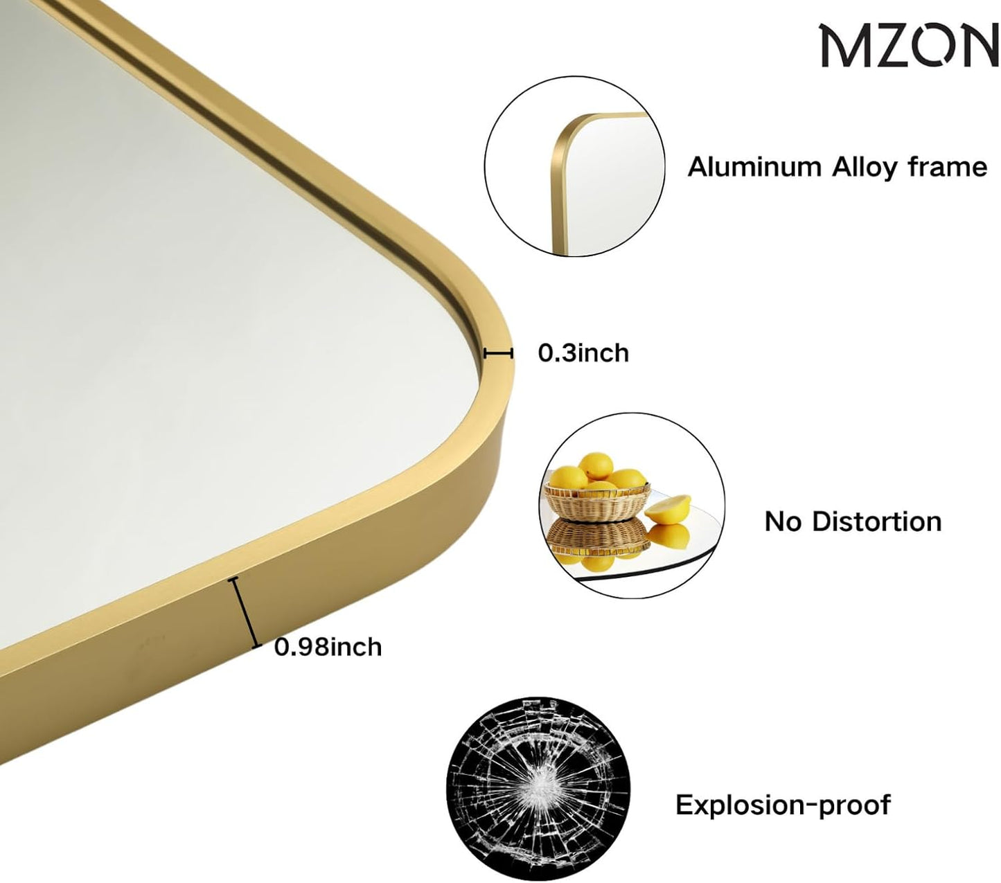 MZON 30x36 Inch Large Brushed Gold Vanity Mirror, Rectangle Bathroom Mirrors for Over Sink, Anti-Rust Frame & Tempered Glass, Hangs Both Ways - Perfect for Luxe Living Room or Bathroom Wall Decor