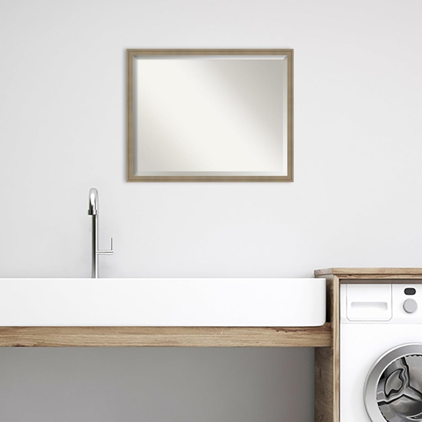 Amanti Art Brown Bathroom Mirror for Over Sink, 24x30 Florence Light Brown Rectangle Vanity Mirror, Large Casual Frame, Hangs Horizonally and Vertically, Bathroom Wall Decor, Beveled Edge from WI, USA