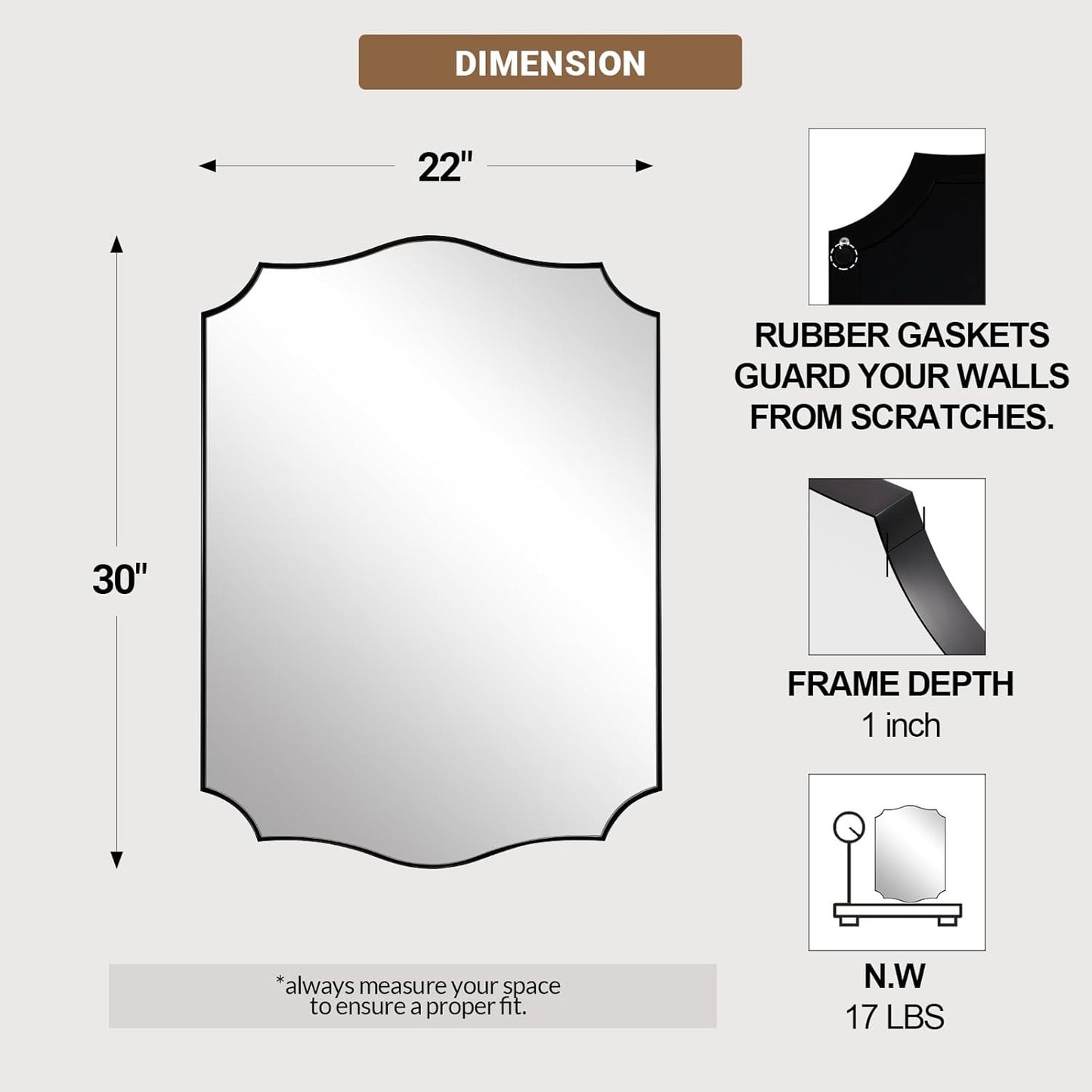 ANDY STAR Black Bathroom Vanity Mirror, 22x30 Irregular Wall Mirror, Scalloped Wall Mirror in Stainless Steel Metal Frame, Asymmetrical Mirror for Bathroom, Bedroom, Living Room, Mantel