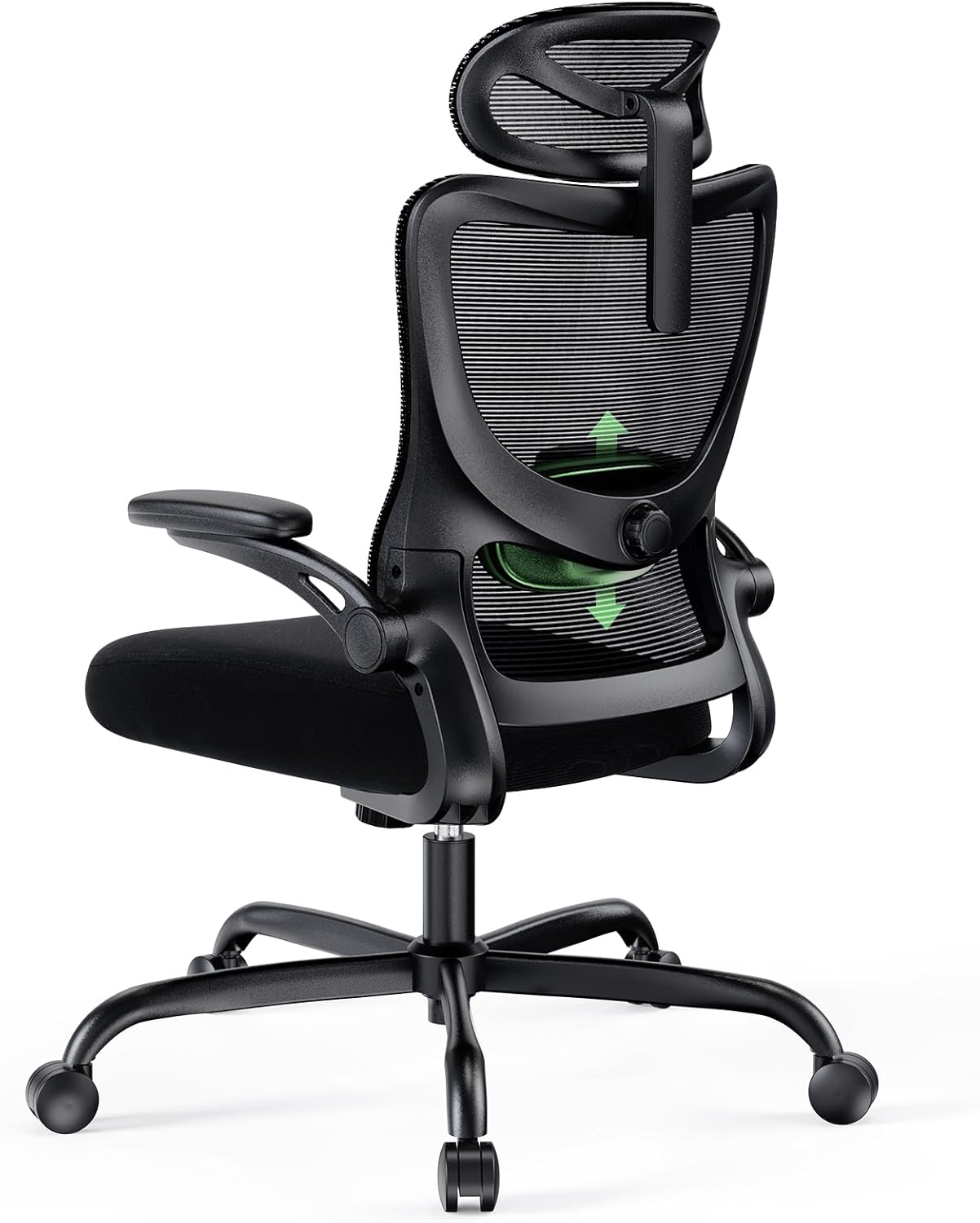 Marsail Ergonomic Office Chair with Headrest Mesh Office Computer Desk Chair with Adjustable Lumbar Support Rolling Work Swivel Task Chairs with Wheel 3D Armrests