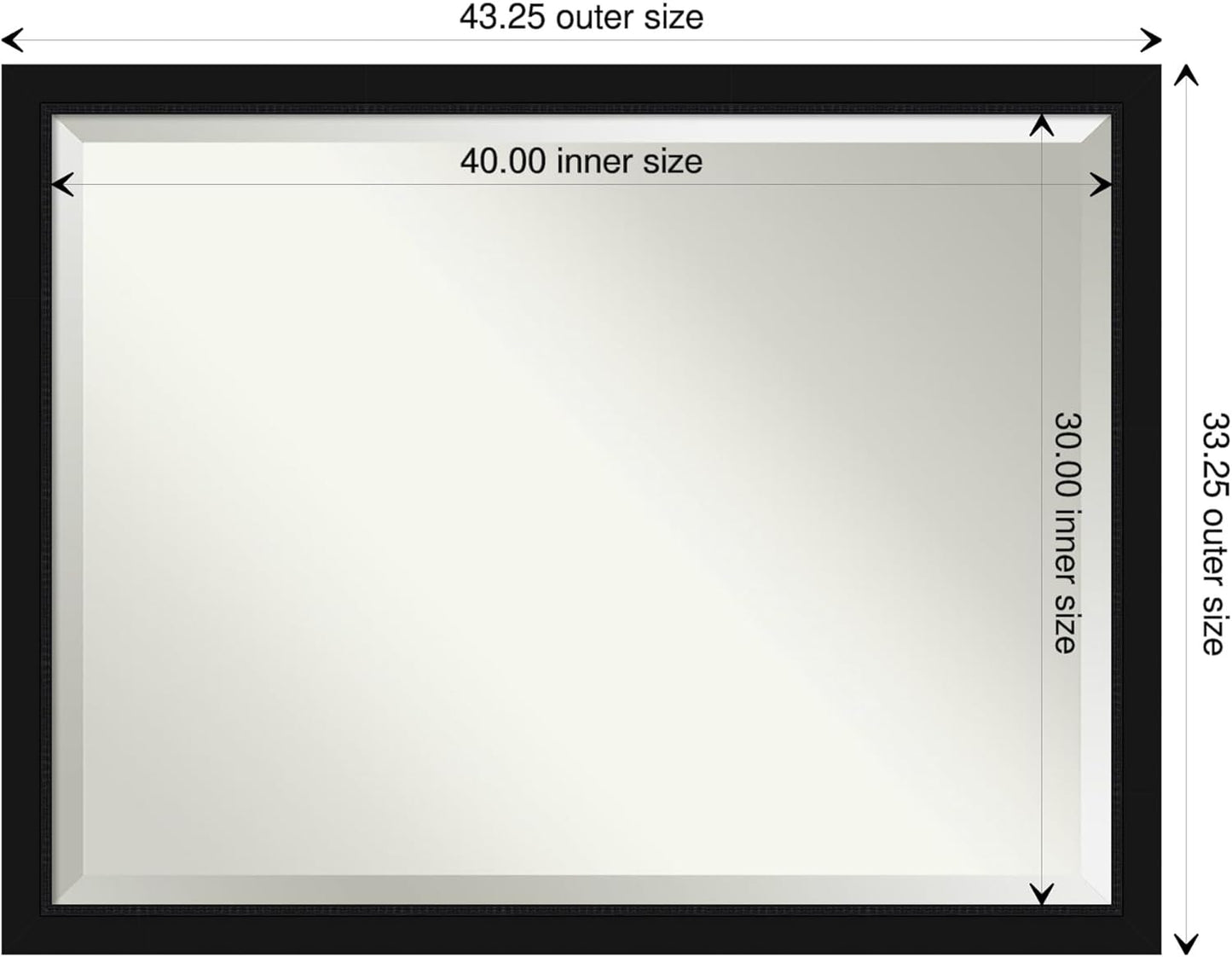 Amanti Art Black Bathroom Mirror for Over Sink, 33x43 Avon Black Rectangle Vanity Mirror, X-Large Casual Frame, Hangs Horizonally and Vertically, Bathroom Wall Decor, Beveled Edge