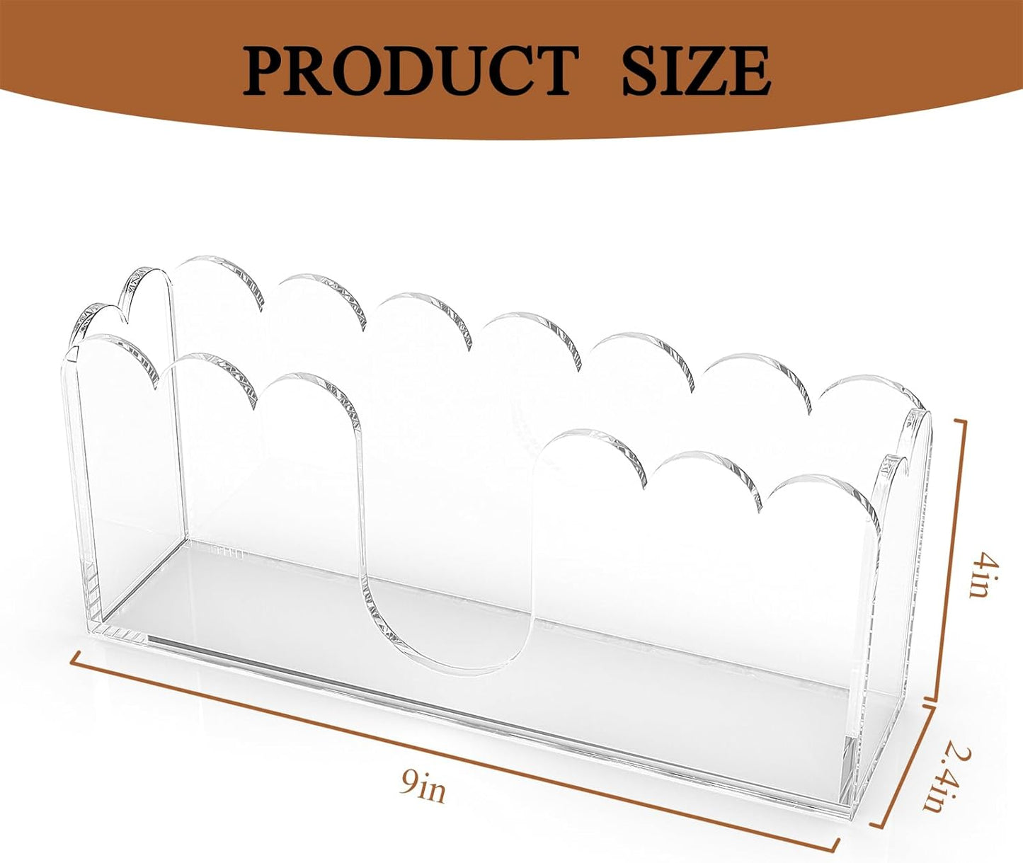 LUGUNU Clear Acrylic Napkin Holder – Scalloped Tray for Bathroom, Kitchen, Dining Room – Stylish Guest Hand Towel & Disposable Paper Holder for Weddings, Hotels, and Home Decor (9x2.4x4 inch)