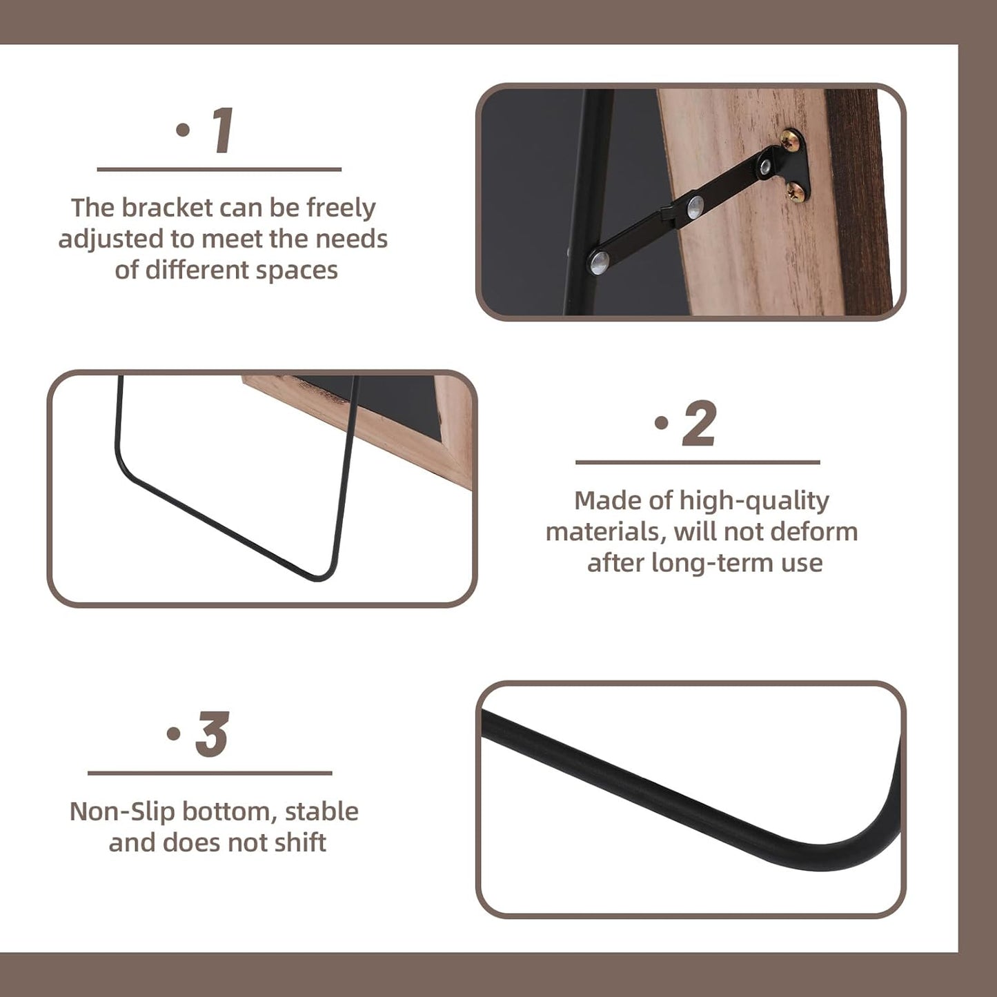 Arched Full Length Mirror with Solid Wood Frame, 65x22 Farmhouse Wall Mounted Floor Mirror with Stand, Vertical Hanging, Leaning Standing for Bedroom, Living Room, Brown