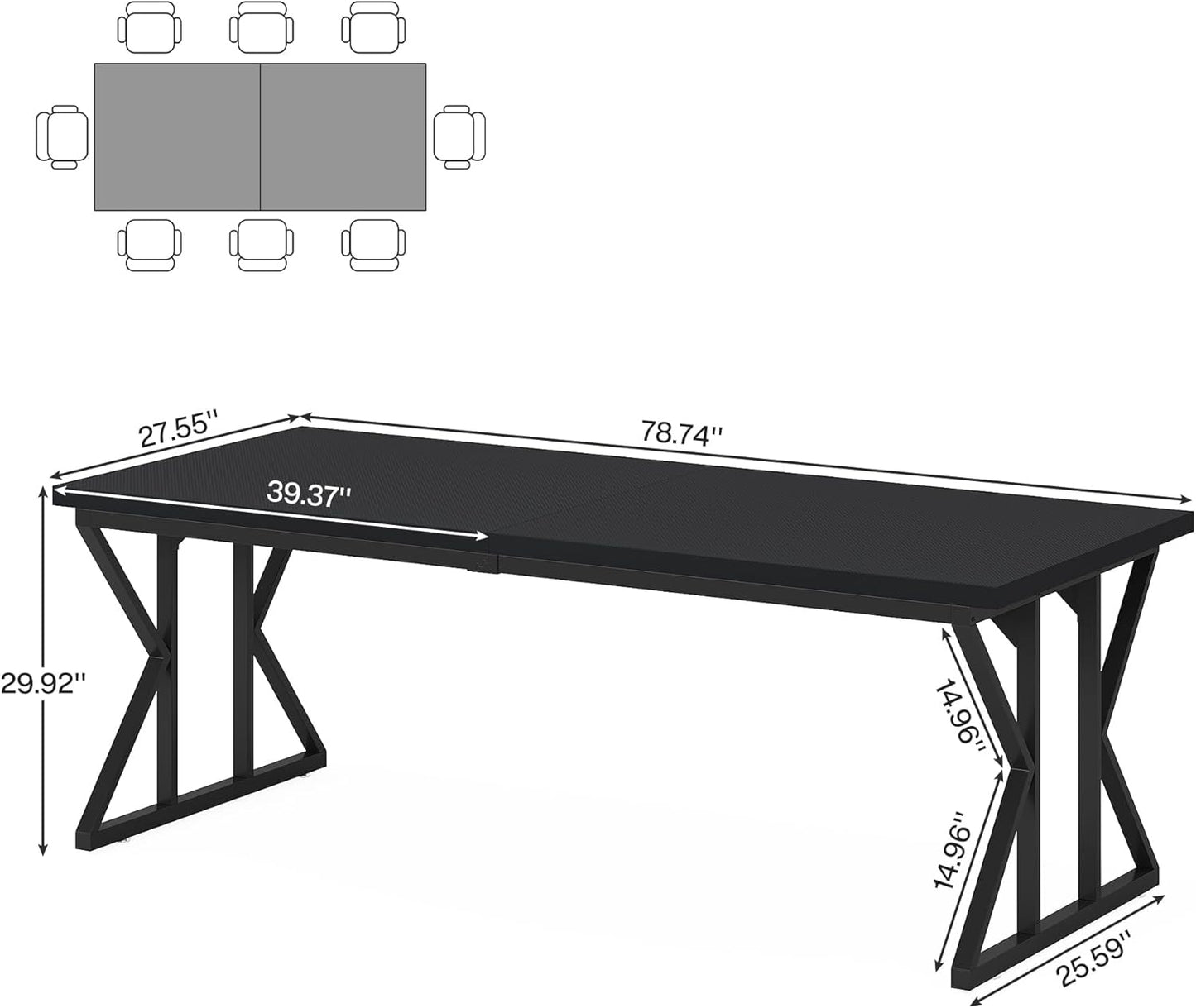 Tribesigns Farmhouse Dining Table for 6 People, 70.8-Inch Rectangular Wood Dining Table, Rustic Kitchen Table with Heavy Duty Metal Legs for Dining Room (Matte Black, 70.8-Inch)