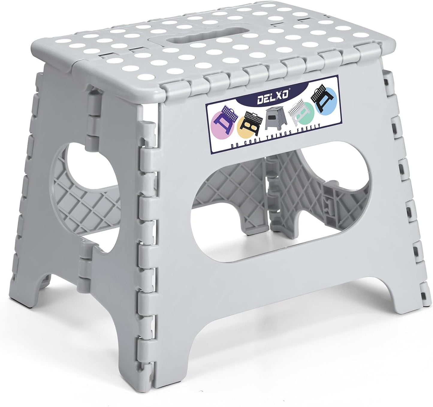 Delxo Folding Step Stool, 11 inch Non-Slip Foldable Stools Up to 300 LBS, Step Stool with Handle, Lightweight for Kitchen, Bathroom, Bedroom, Garden, Grey, 1PC