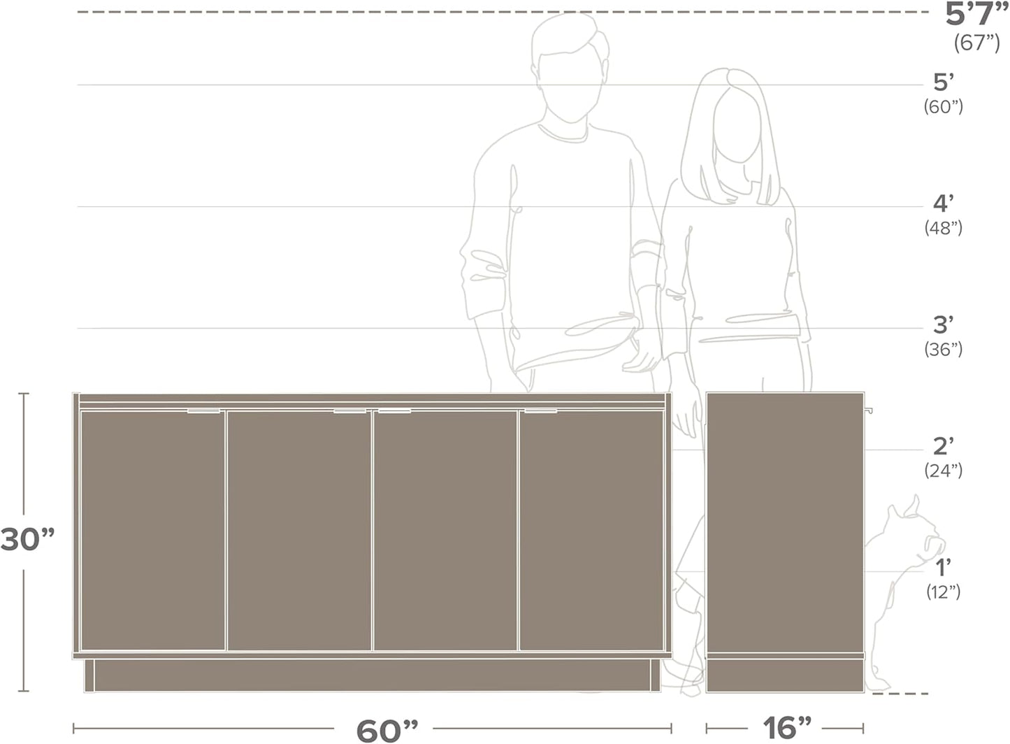 Prepac Simply Modern 4 Door Console Table with Storage, White Storage Cabinet with Doors and Shelves, Sideboard Storage Cabinet 60" W x 30" H x 16" D, WCBG-1820-1