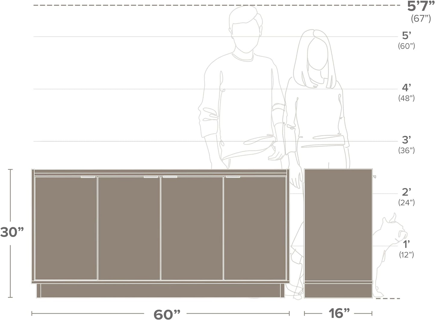 Prepac Simply Modern 4 Door Console Table Storage Cabinet, Buffet Cabinet for Storage and Organization, Modern Side Table with Doors & Shelves, 60”W x 30”H x 16”D, Black