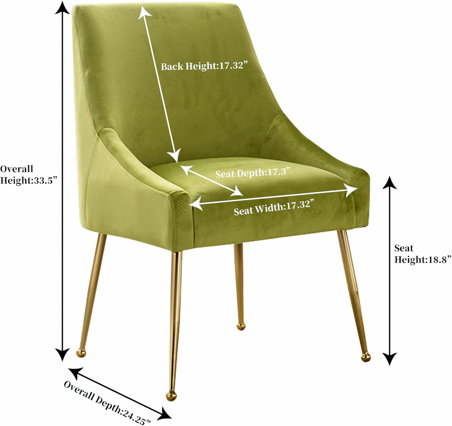 Velvet Dining Chairs Set of 2, Furniture Collection Modern Contemporary Upholstered with Polished Gold Metal Legs(Yellow Green)