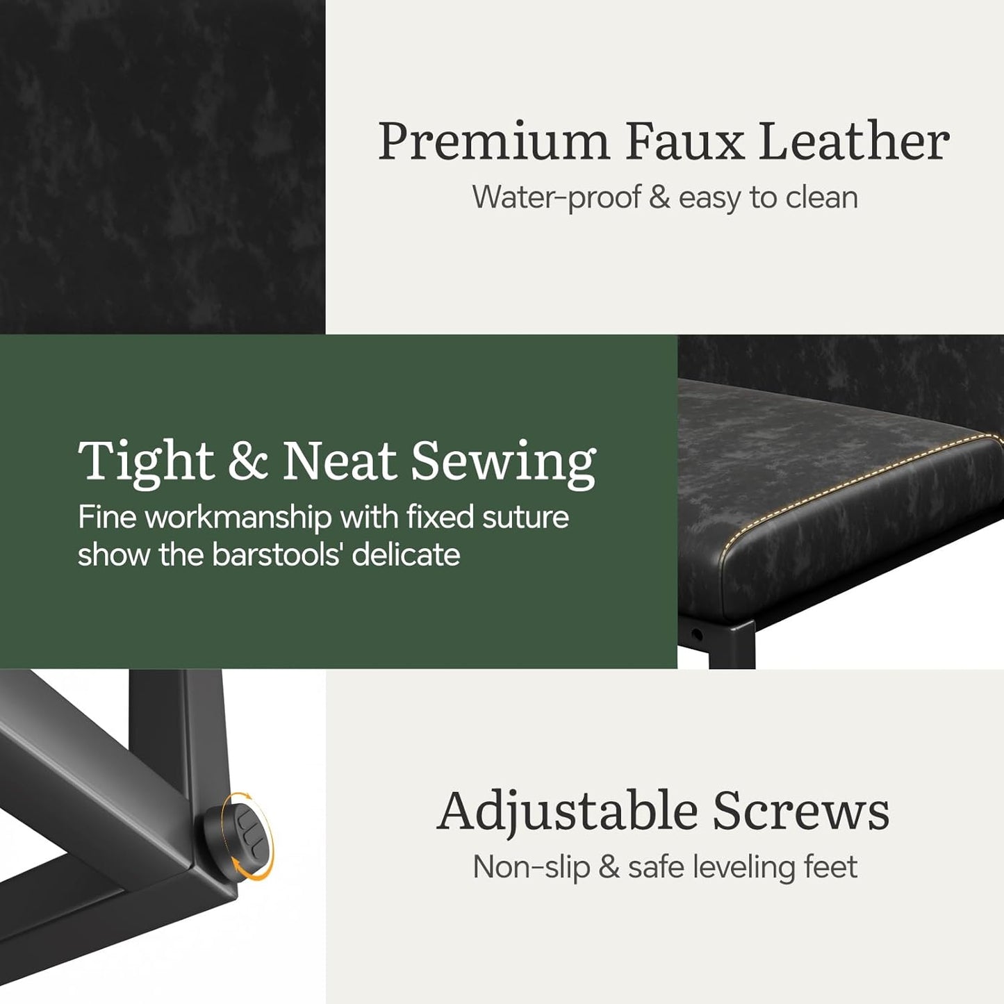 Barstools Set of 2 Black Metal Bar Stools Modern Bar Chairs Pu Leather for Kitchen Island Counter Height Cafe Resturant Stools, 26 Inch