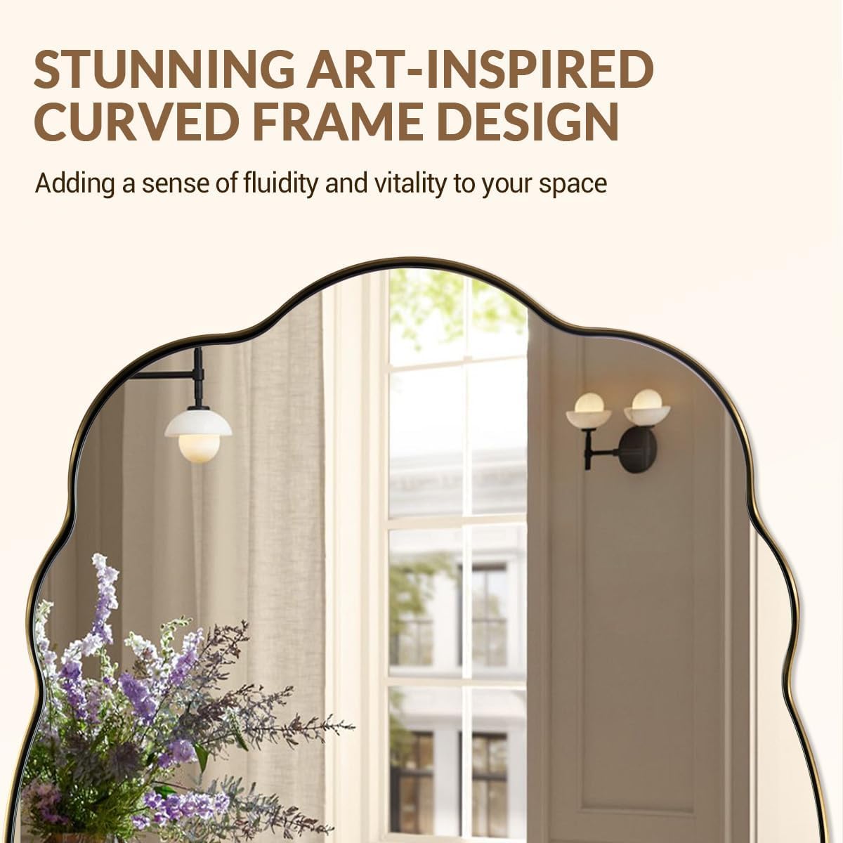 ANDY STAR Brushed Gold Scalloped Mirror - 24x32 Bathroom Mirror, Vintage Oval Wavy Wall Mirror, Brass Anti-Rust Stainless Steel Frame, Hang Vertical or Horizontal